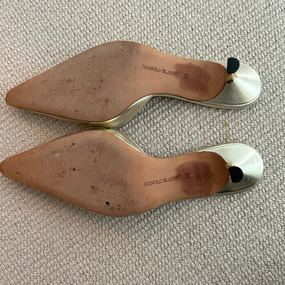 Manolo Blahnik Gold Kitten Heel Slides - Picture 4 of 5